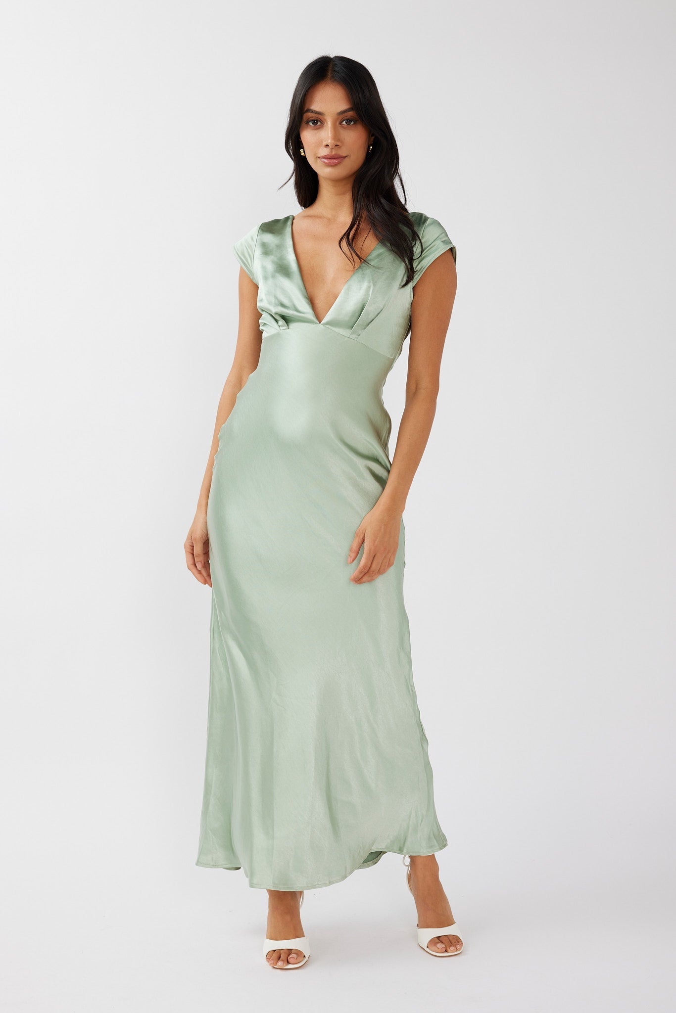 Lucinda V-Neck Twist Back Midi Dress Sage