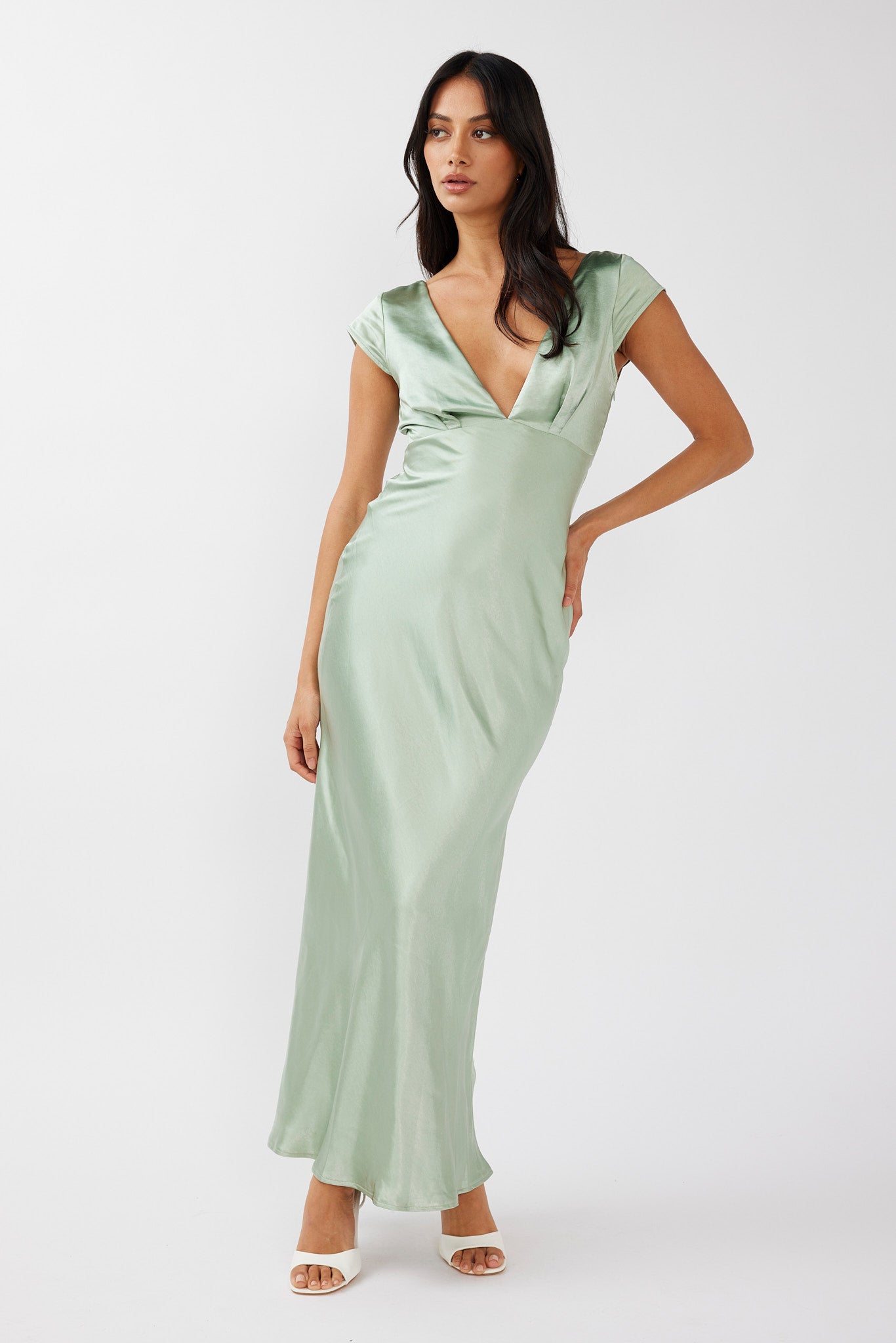 Lucinda V-Neck Twist Back Midi Dress Sage