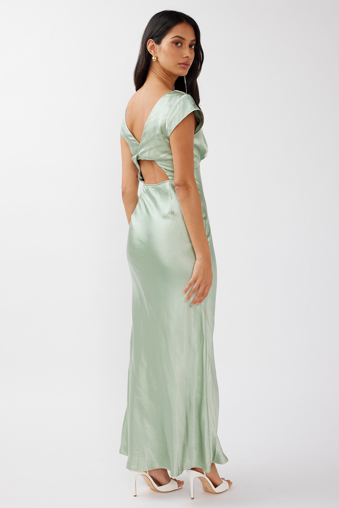 Lucinda V-Neck Twist Back Midi Dress Sage