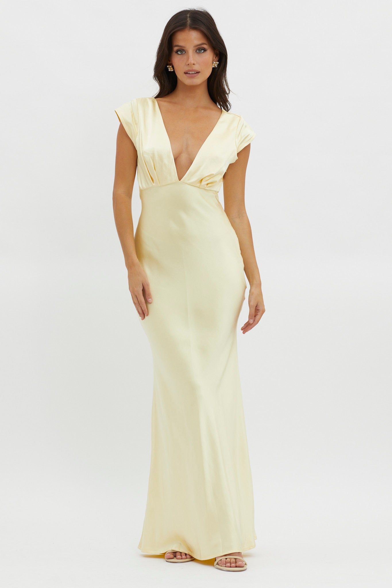 Lucinda V-Neck Twist Back Midi Dress Yellow