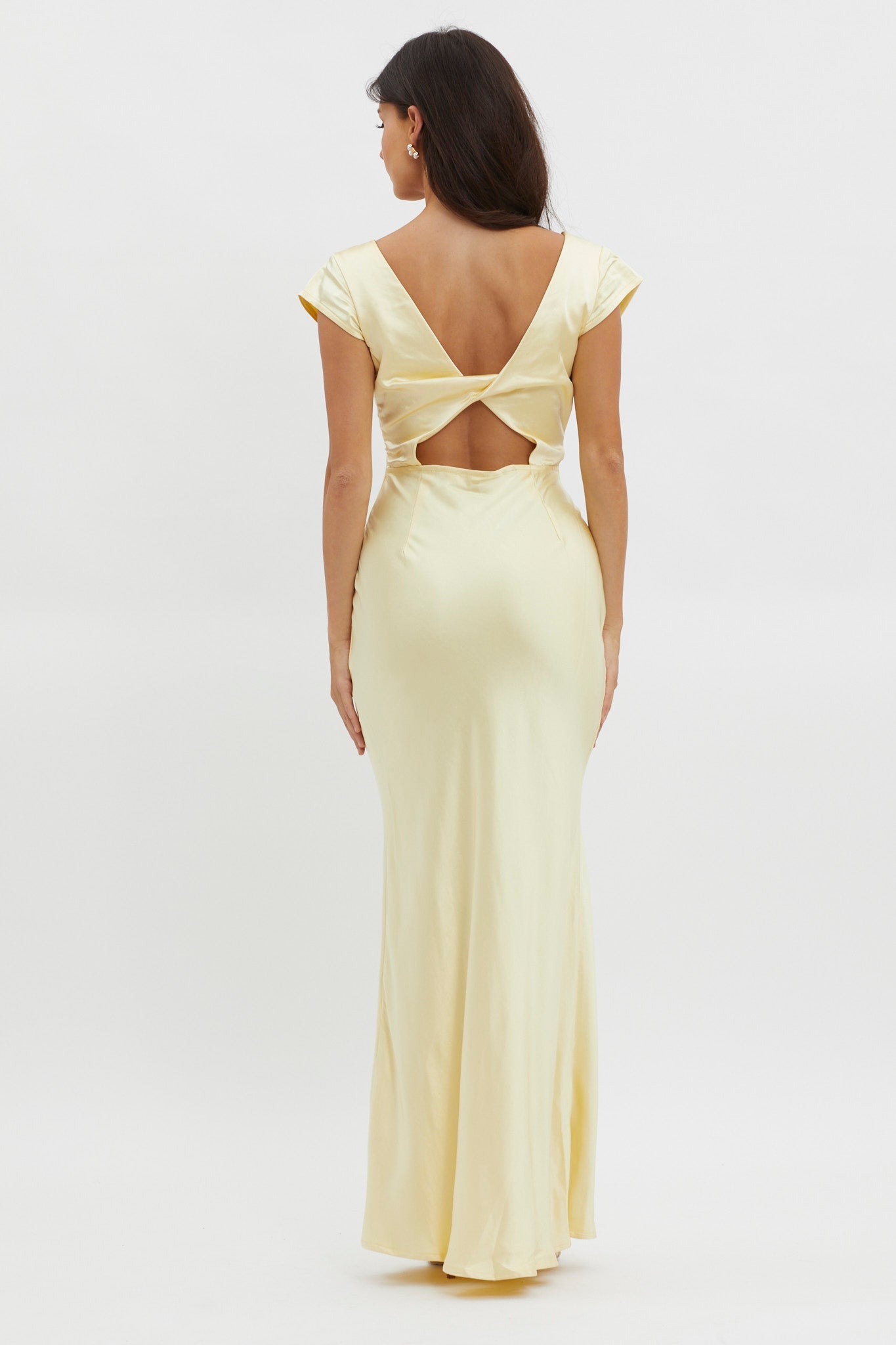 Lucinda V-Neck Twist Back Midi Dress Yellow