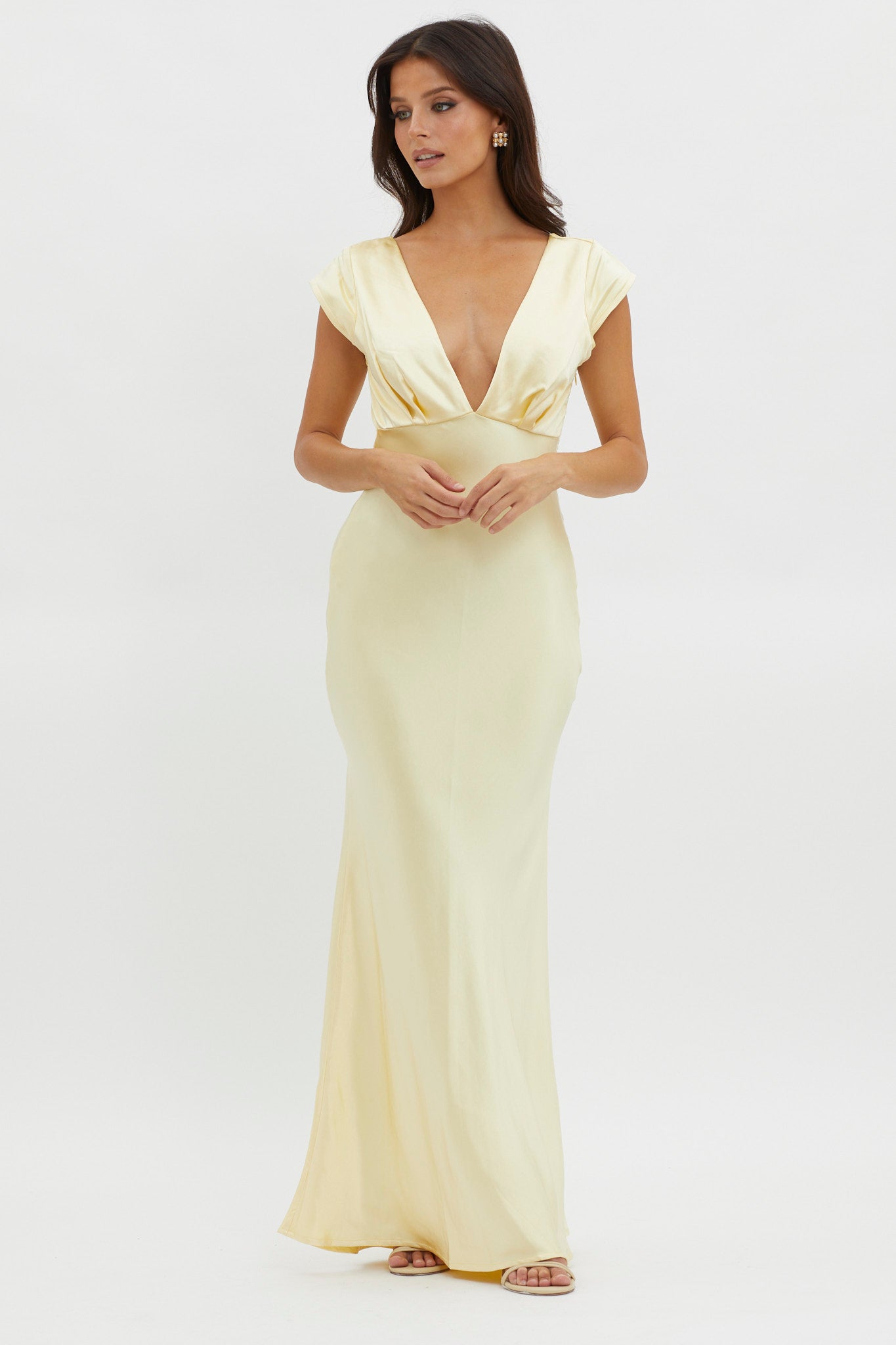 Lucinda V-Neck Twist Back Midi Dress Yellow