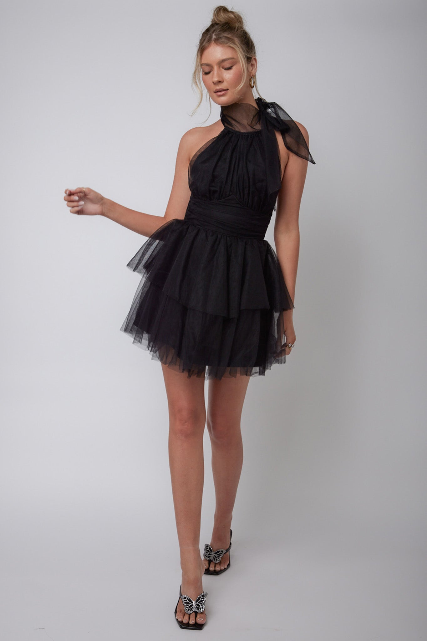 Andria Halterneck Tulle Mini Dress Black