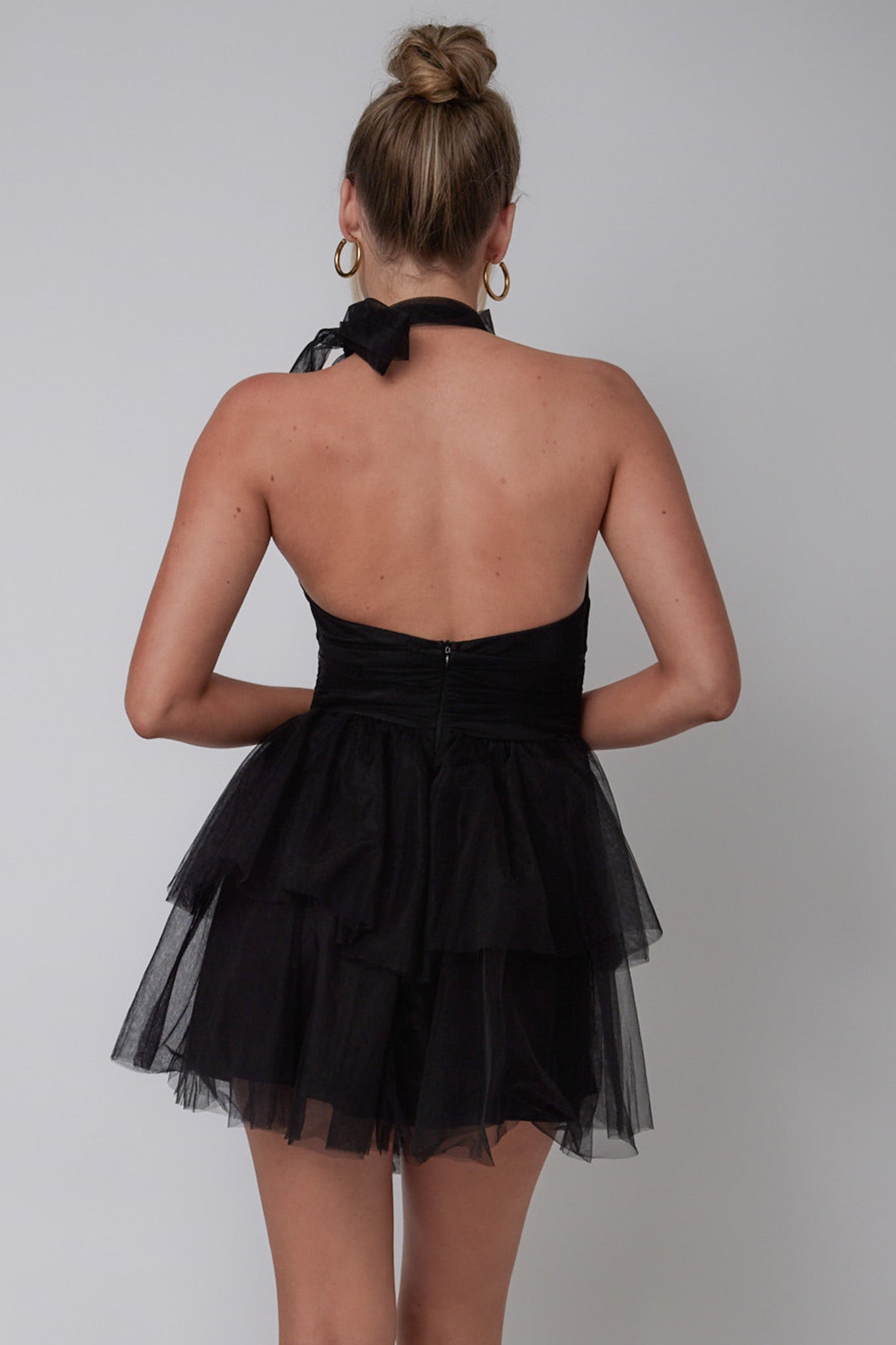 Andria Halterneck Tulle Mini Dress Black