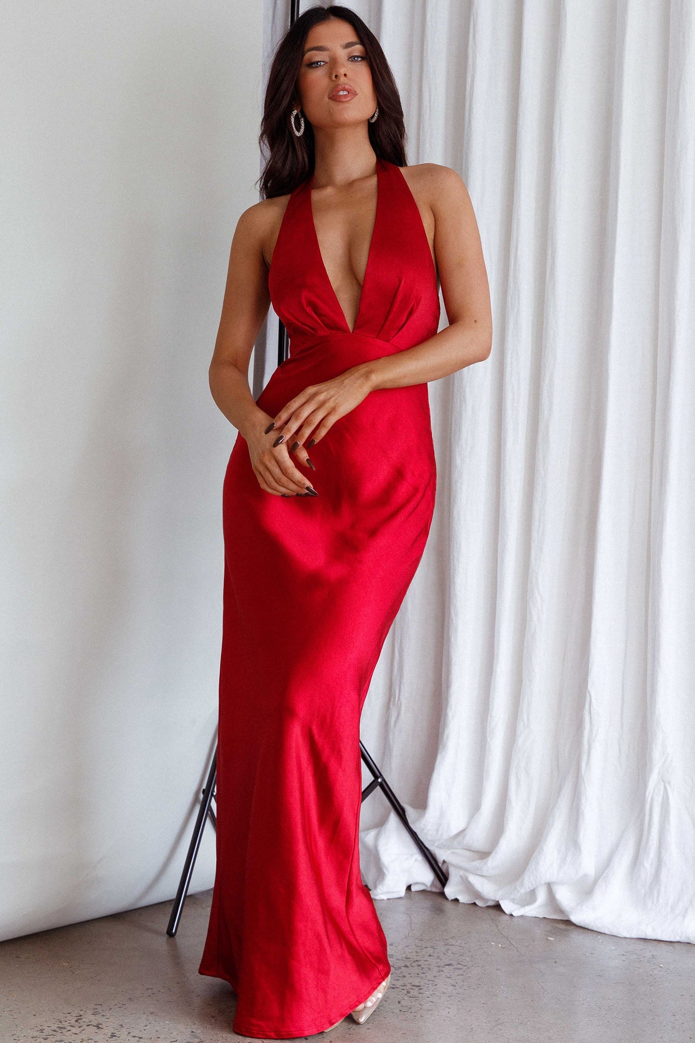 Of Your Dreams Rose Accent Halter Dress Red