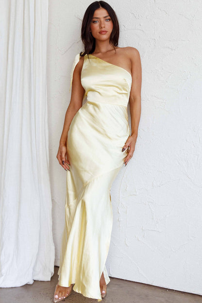 Eleanora One-Shoulder Satin Dress Butter