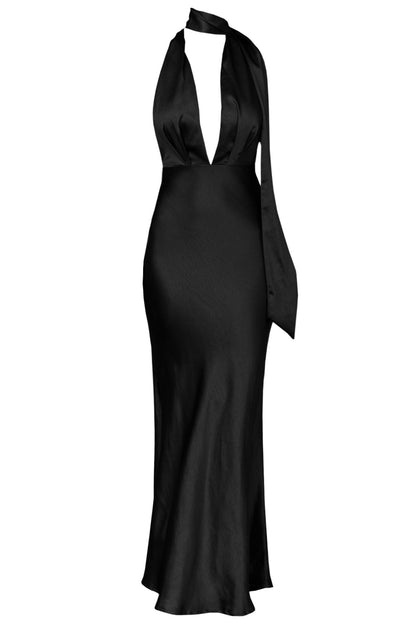 Italia Azure Halterneck Maxi Dress Black