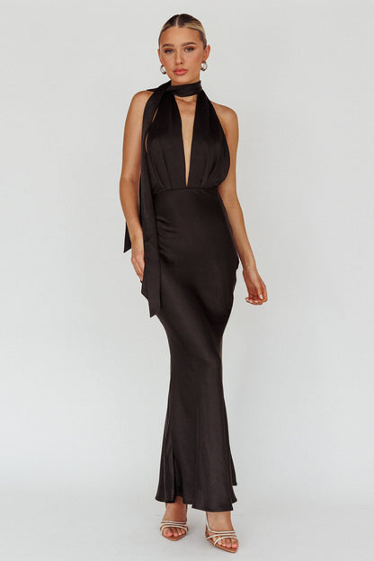 Italia Azure Halterneck Maxi Dress Black