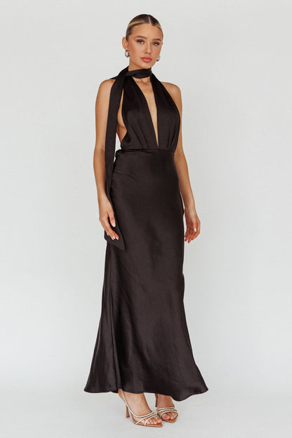 Italia Azure Halterneck Maxi Dress Black