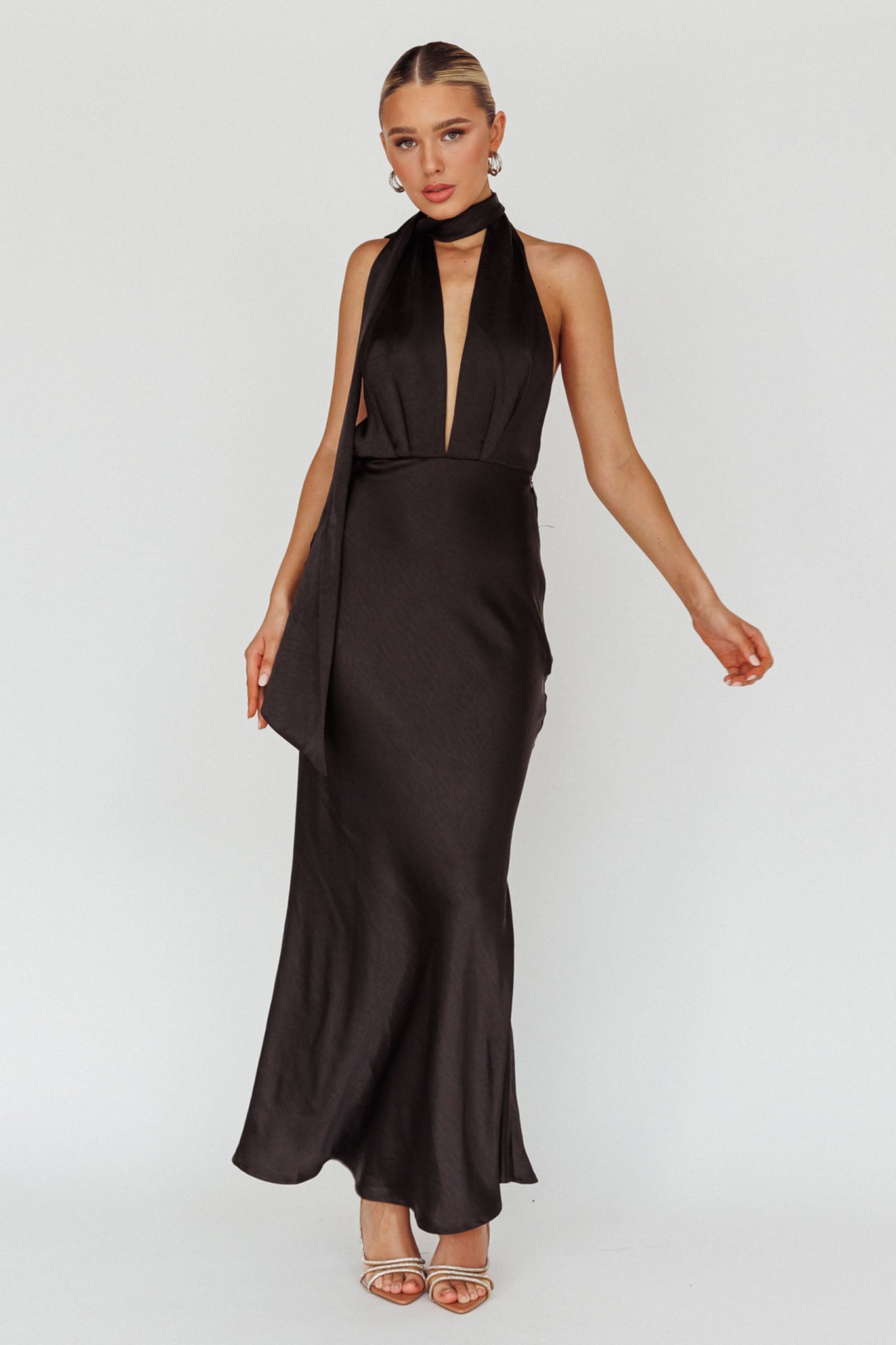 Italia Azure Halterneck Maxi Dress Black