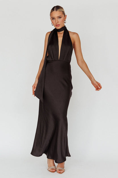 Italia Azure Halterneck Maxi Dress Black