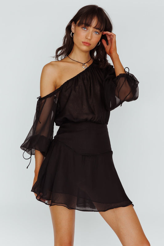 Mariona Off Shoulder Long Sleeve Mini Dress Black