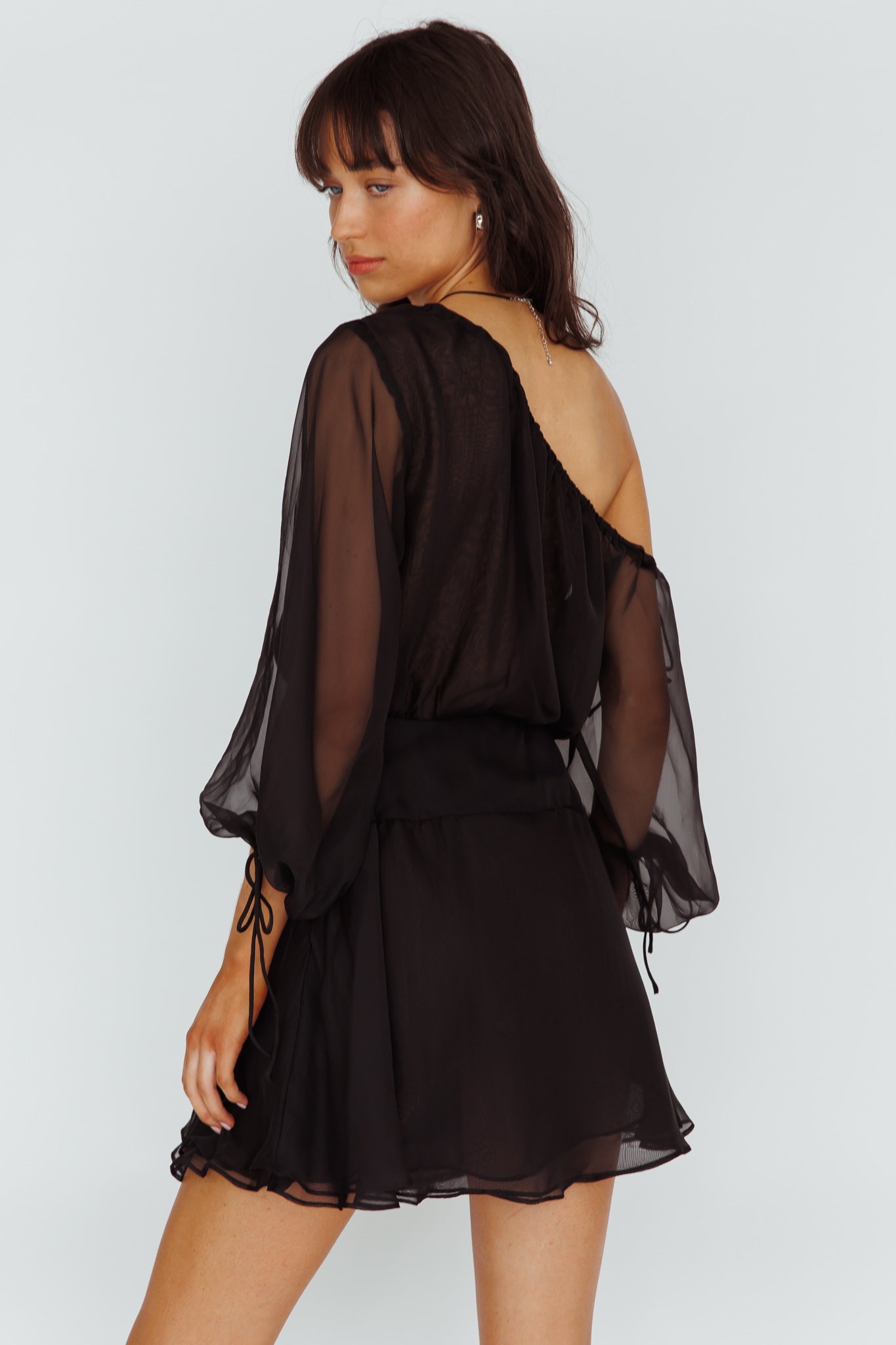 Mariona Off Shoulder Long Sleeve Mini Dress Black