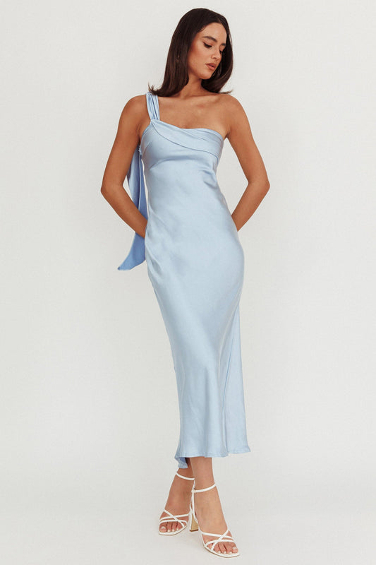 Carmel One-Shoulder Sash Maxi Dress Baby Blue