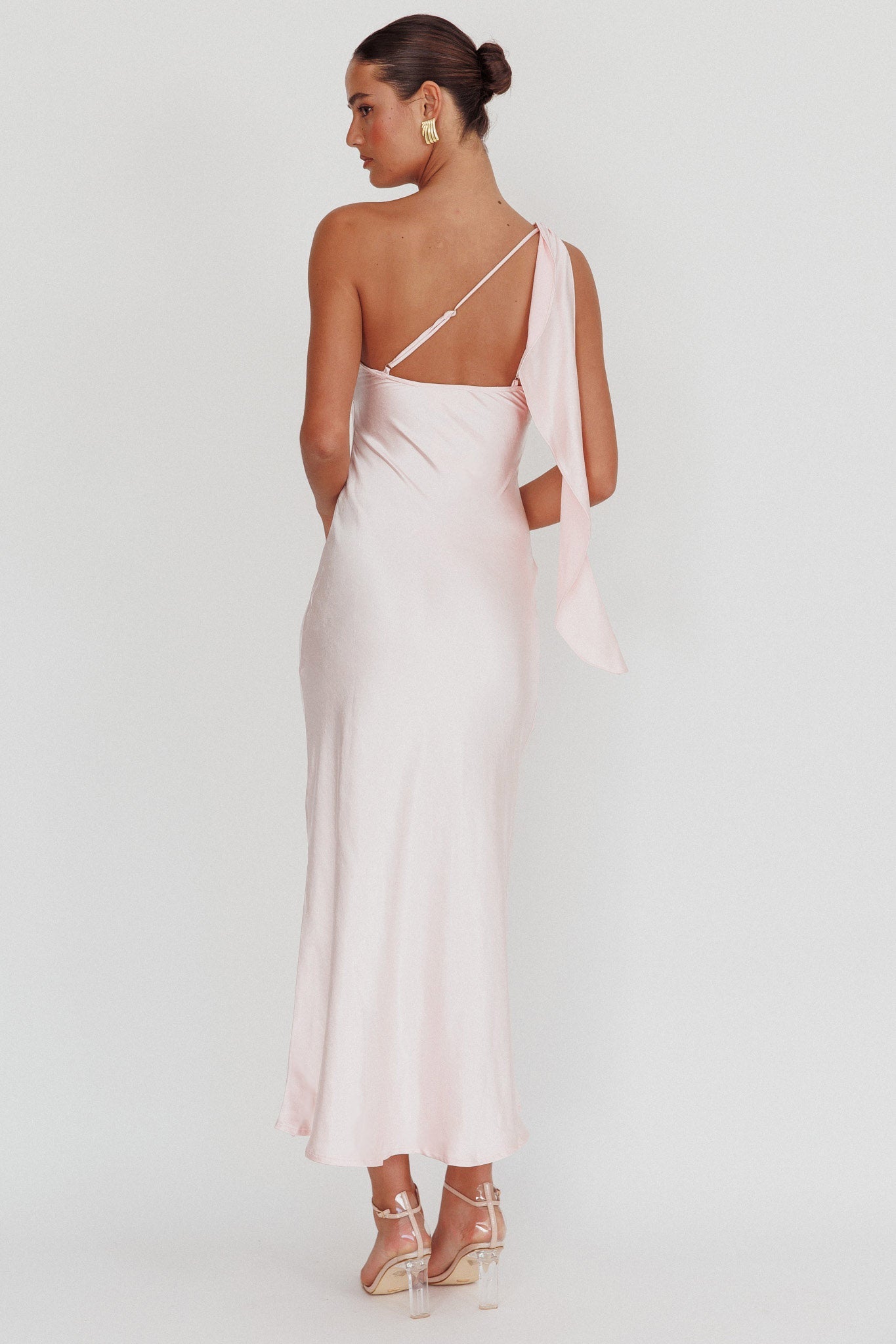 Carmel One-Shoulder Sash Maxi Dress Blush