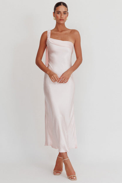 Carmel One-Shoulder Sash Maxi Dress Blush