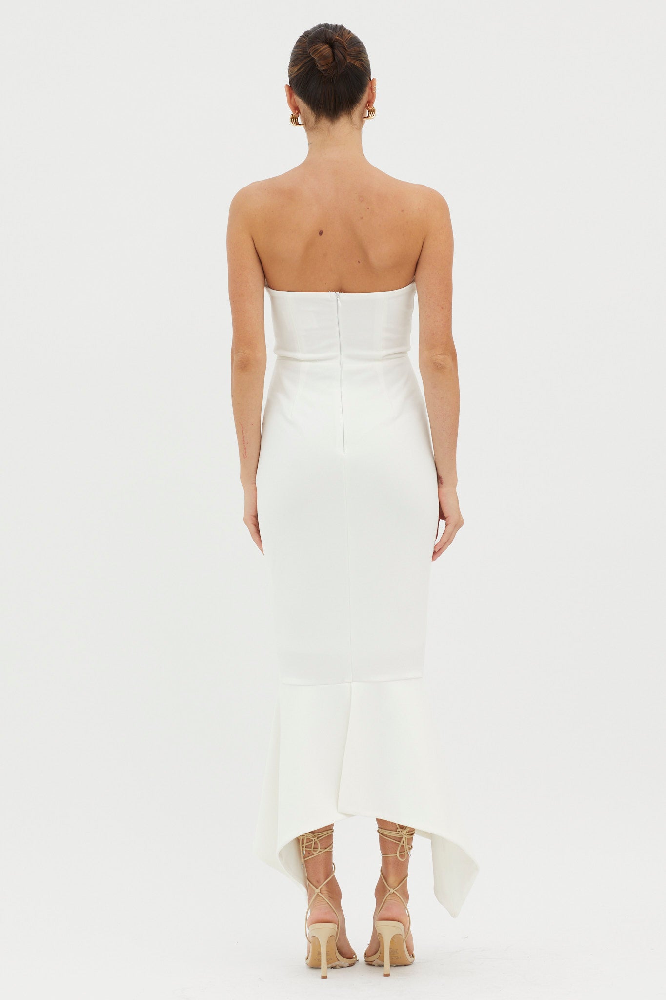 Sharona Strapless Gathered Midi Dress White