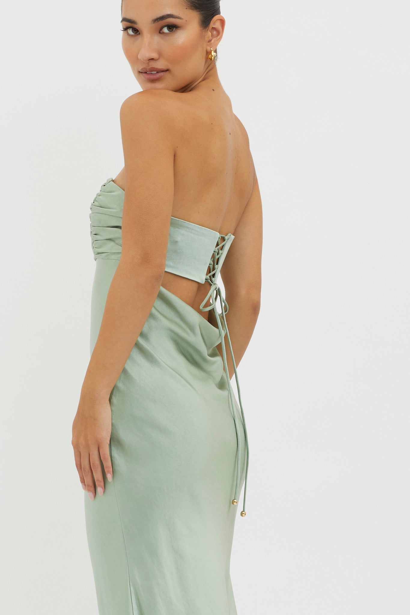 Moon Song Strapless Laced Back Dress Matcha