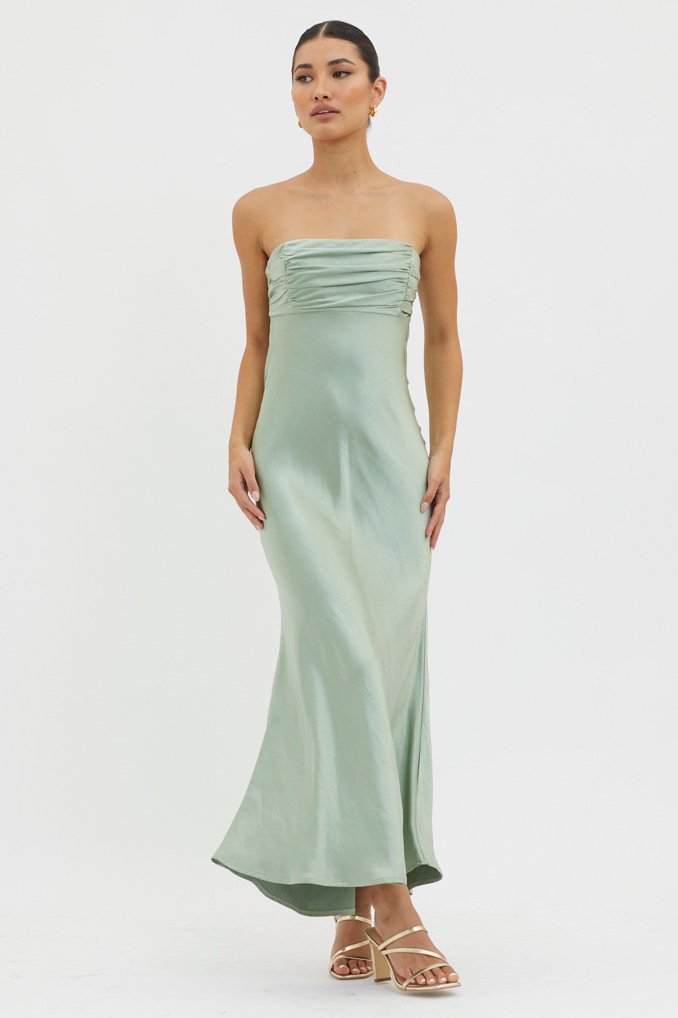 Moon Song Strapless Laced Back Dress Matcha