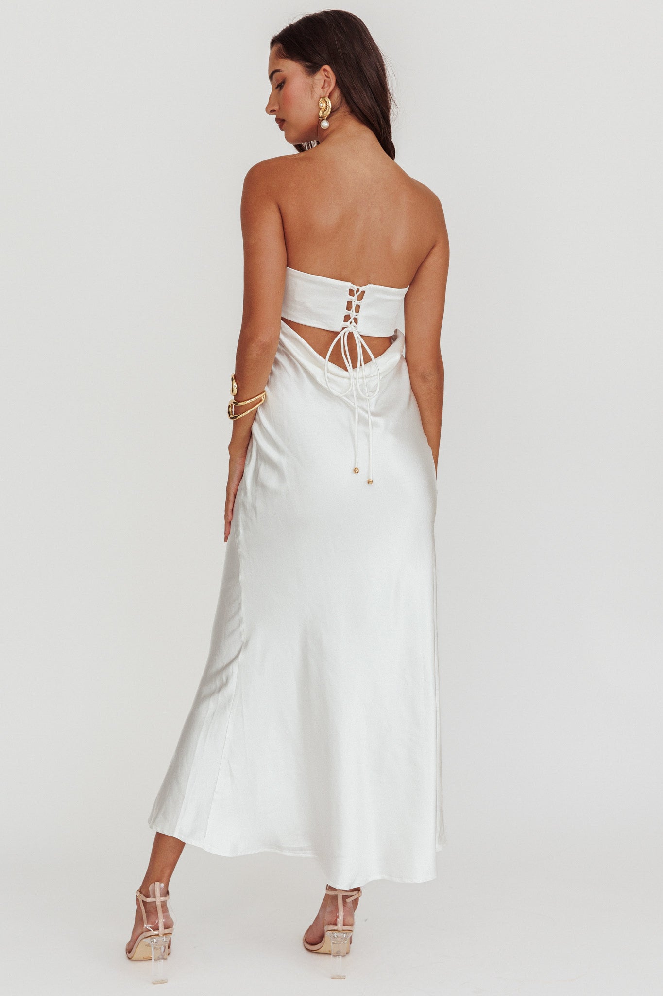 Moon Song Strapless Laced Back Dress Off White