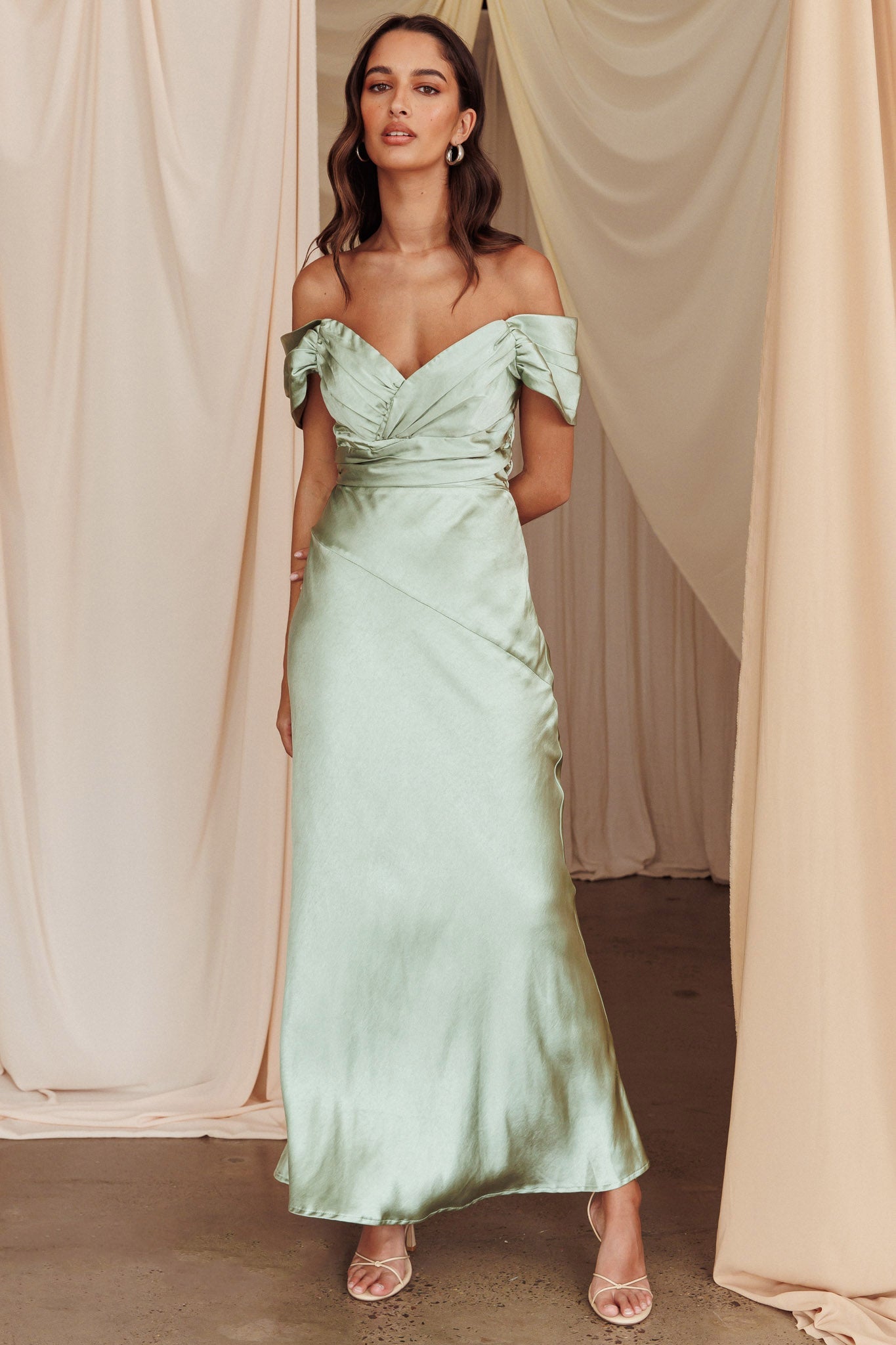 Katrina Off Shoulder Maxi Dress Pistachio