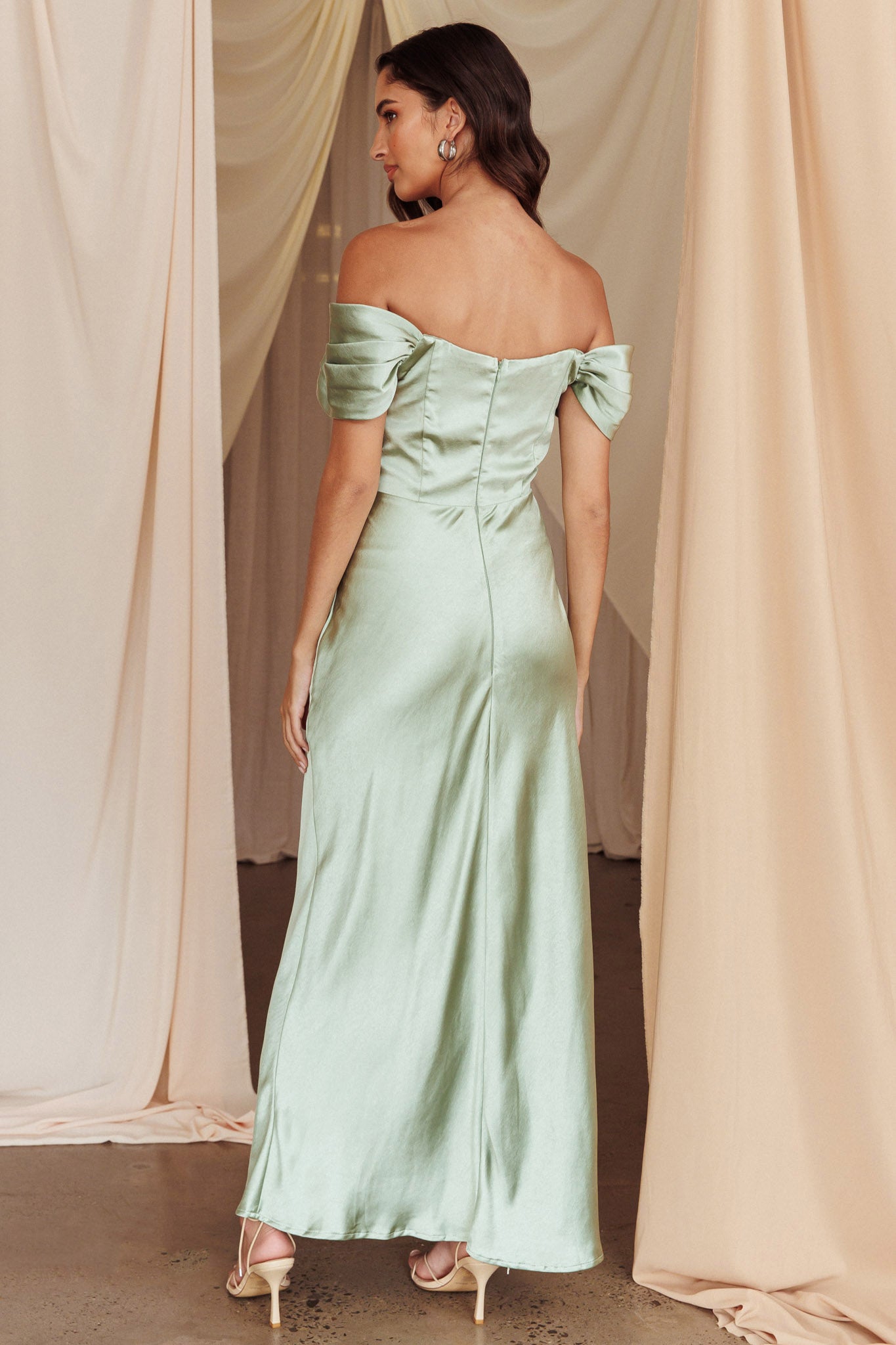 Katrina Off Shoulder Maxi Dress Pistachio