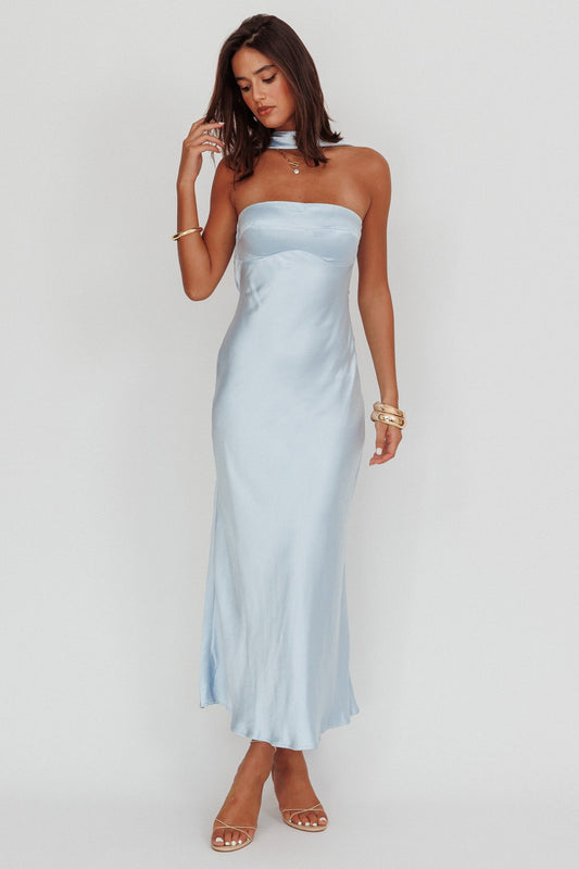 Damsel Reverse Halter Maxi Dress Baby Blue