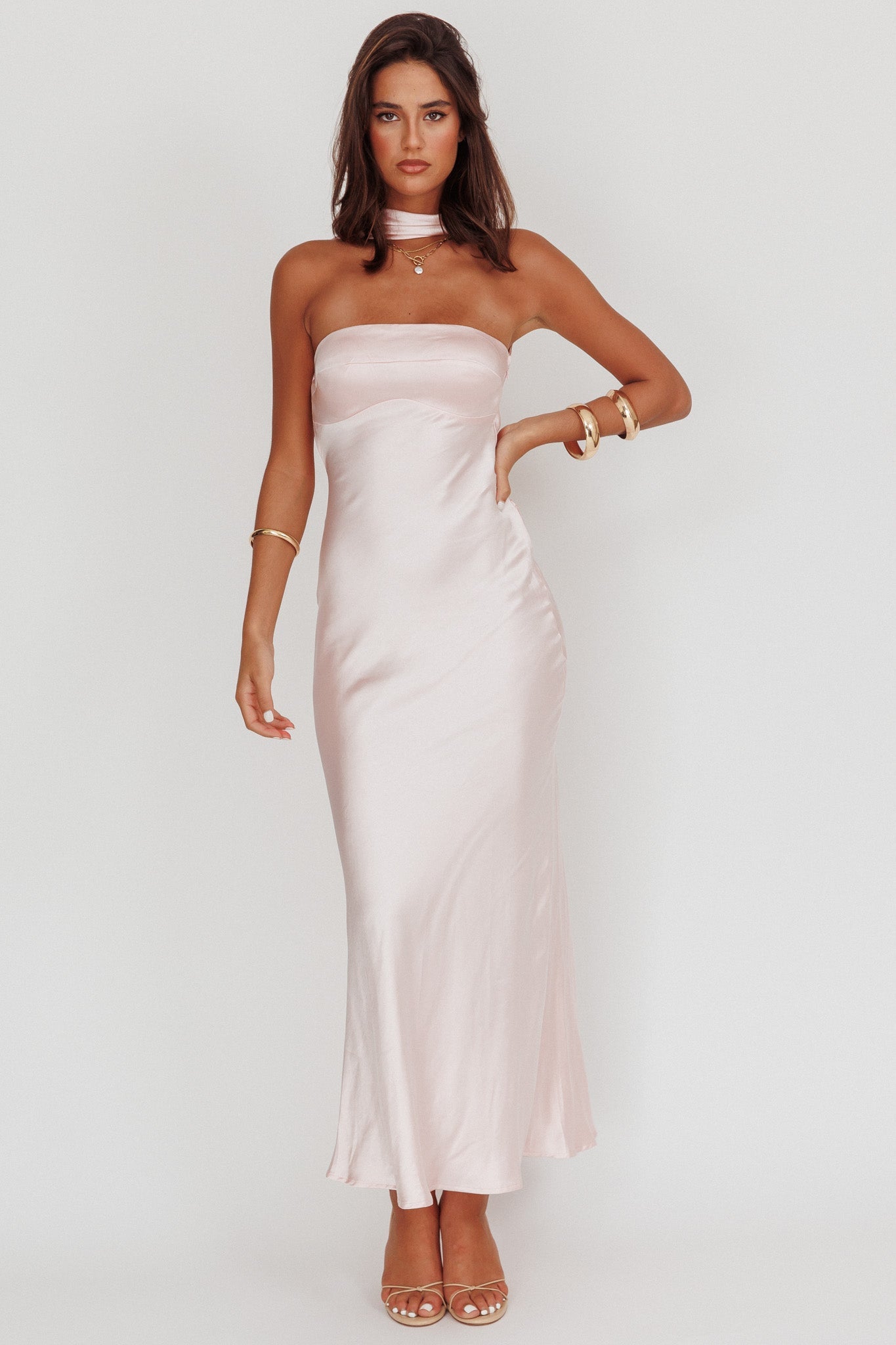 Damsel Reverse Halter Maxi Dress Blush