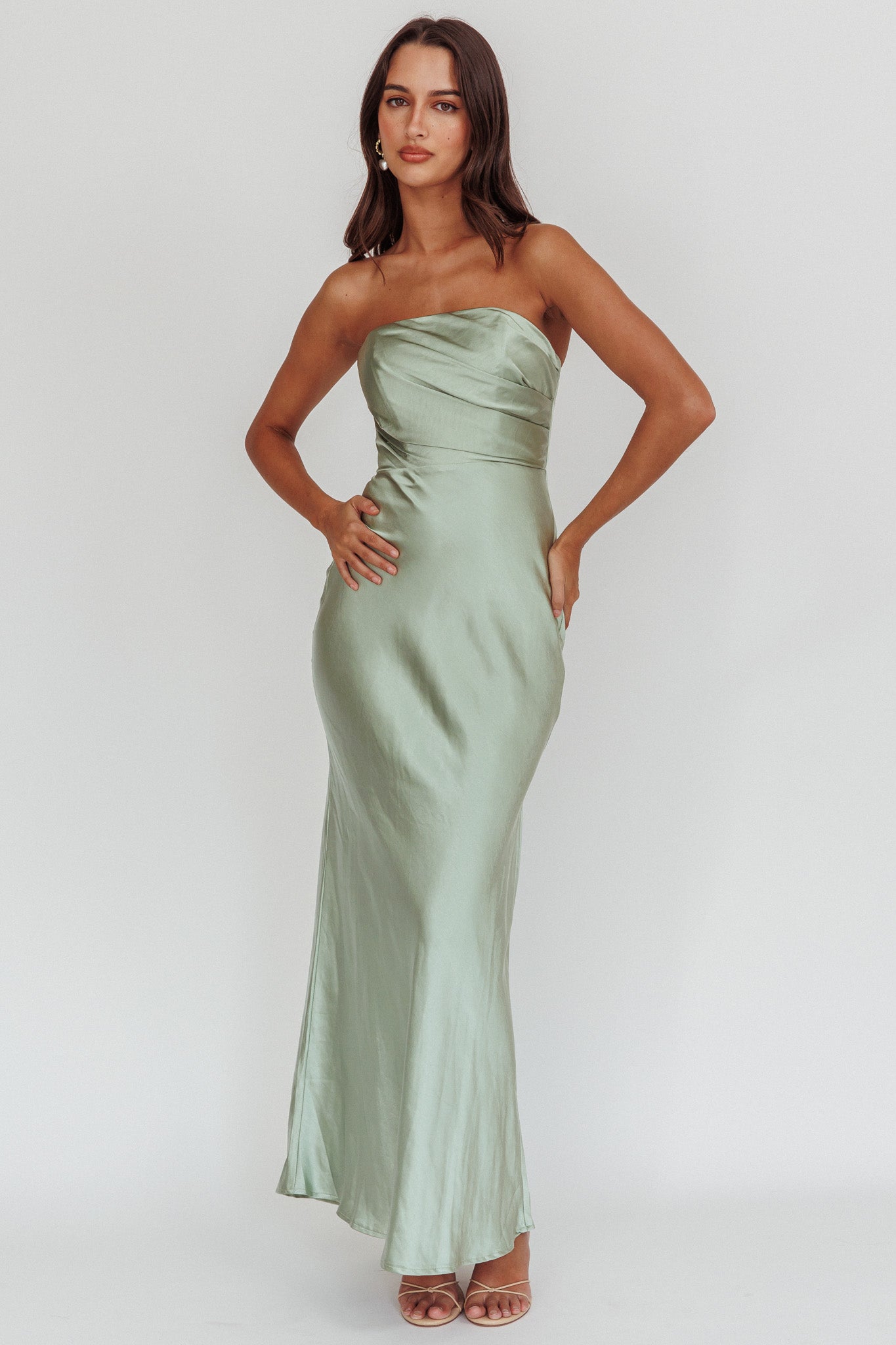 City Of Stars Strapless Maxi Dress Pistachio