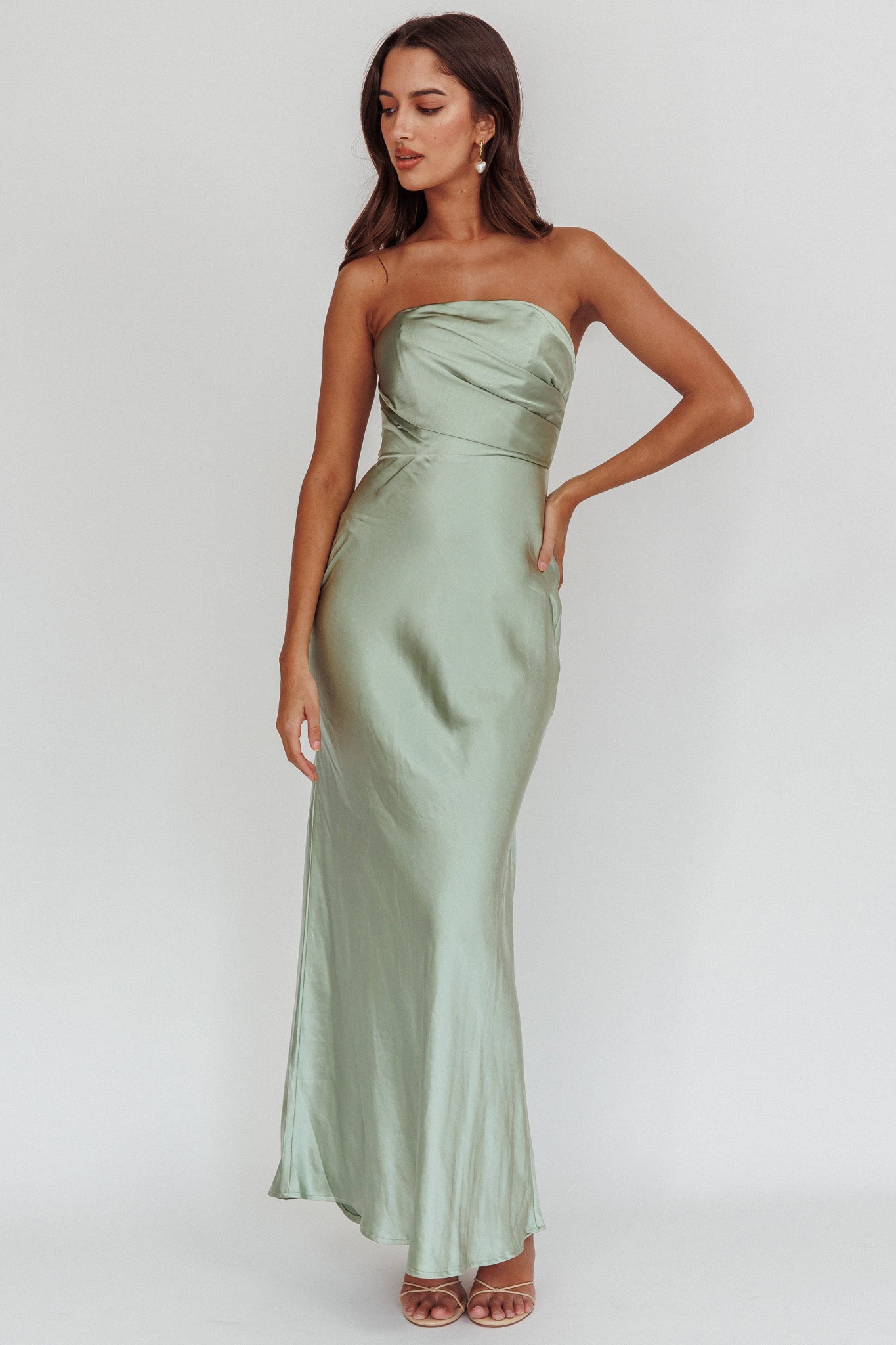 City Of Stars Strapless Maxi Dress Pistachio