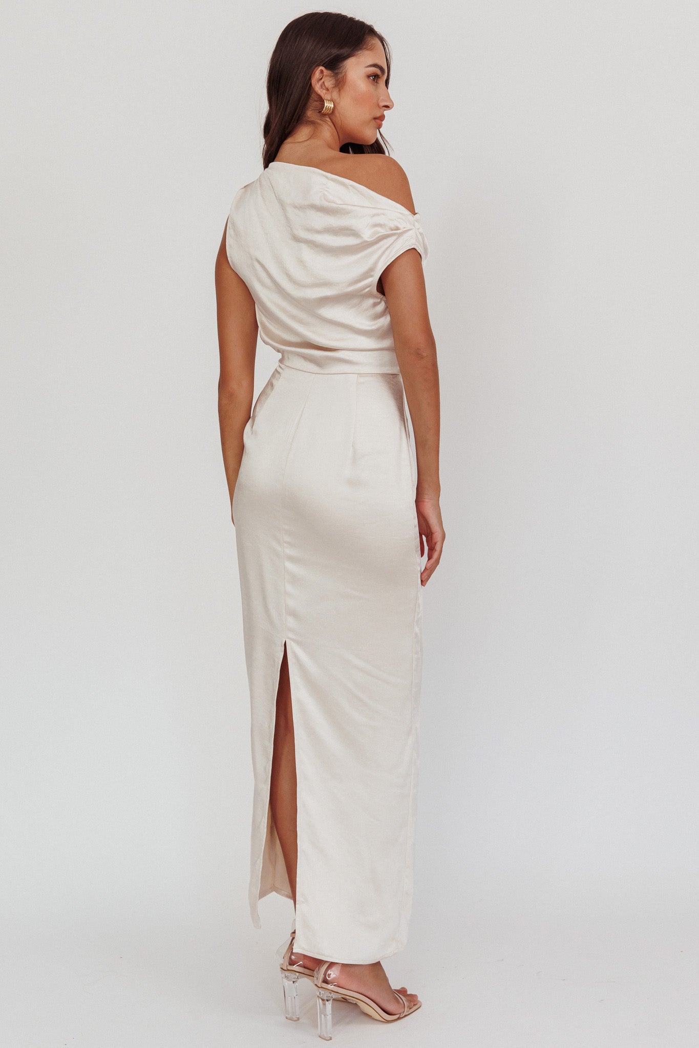 Tova Draped One-Shoulder Maxi Dress Champagne