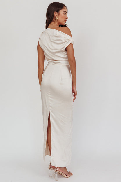 Tova Draped One-Shoulder Maxi Dress Champagne