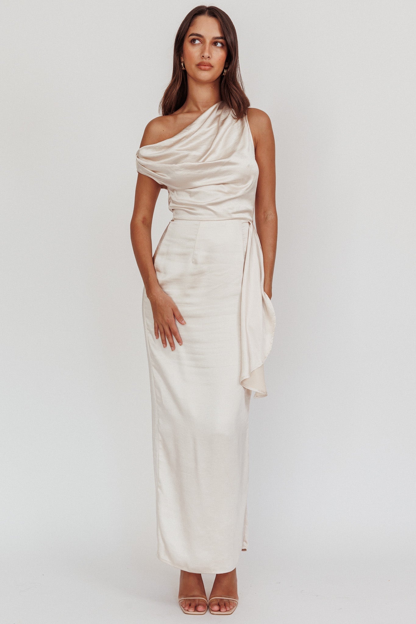 Tova Draped One-Shoulder Maxi Dress Champagne