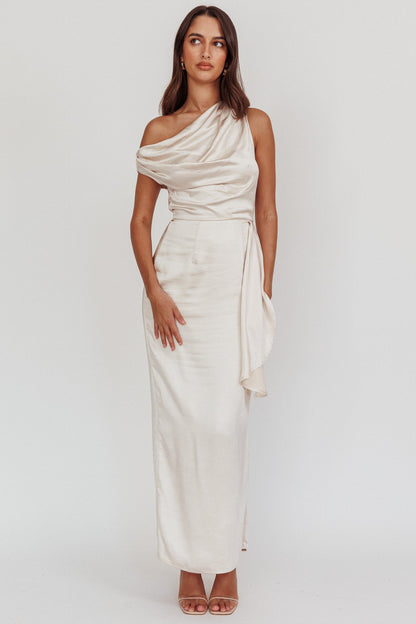 Tova Draped One-Shoulder Maxi Dress Champagne