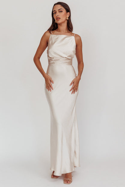 Laila Boat Neck Maxi Dress Stone Champagne