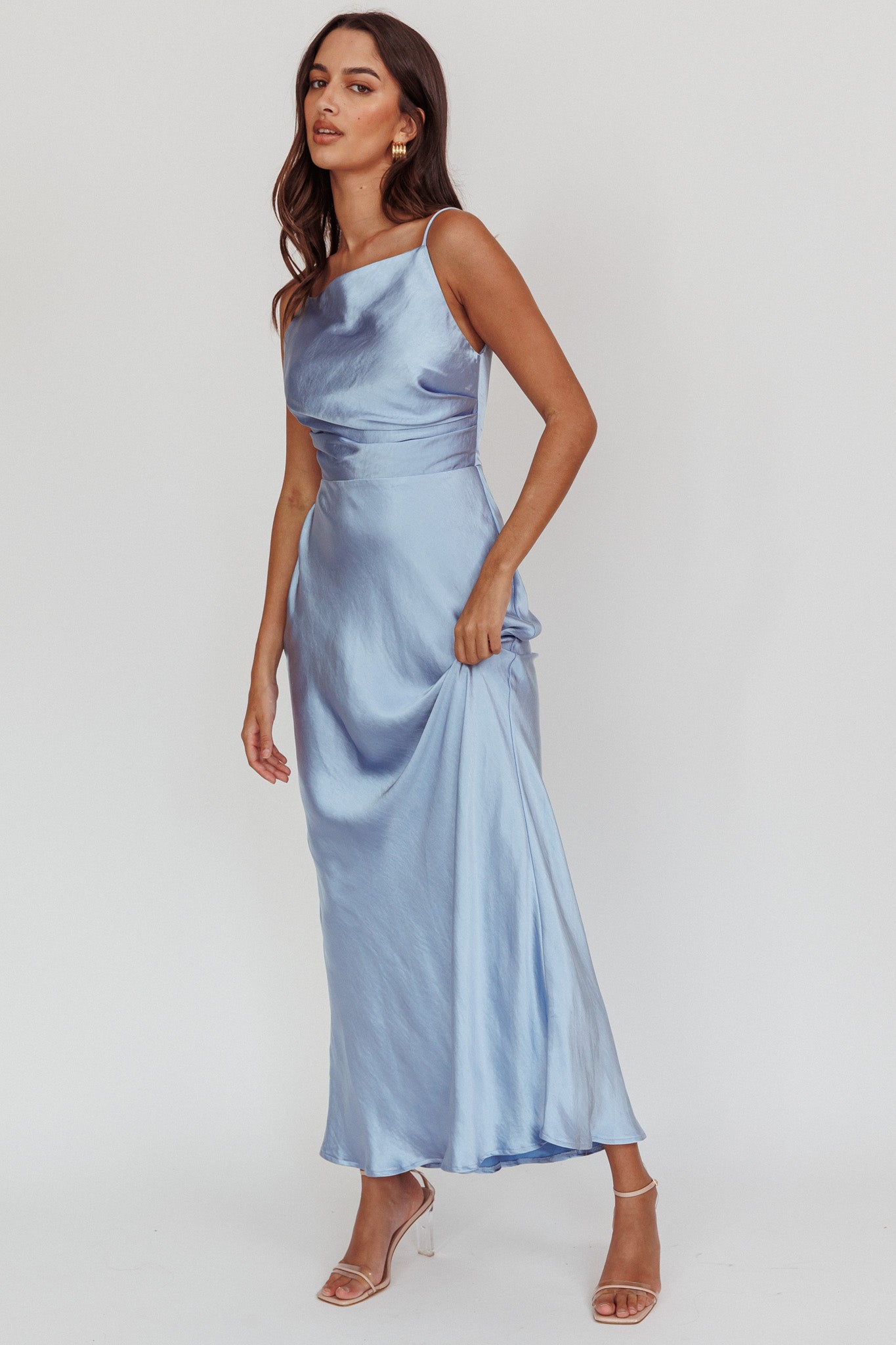 Laila Boat Neck Maxi Dress Stone Blue