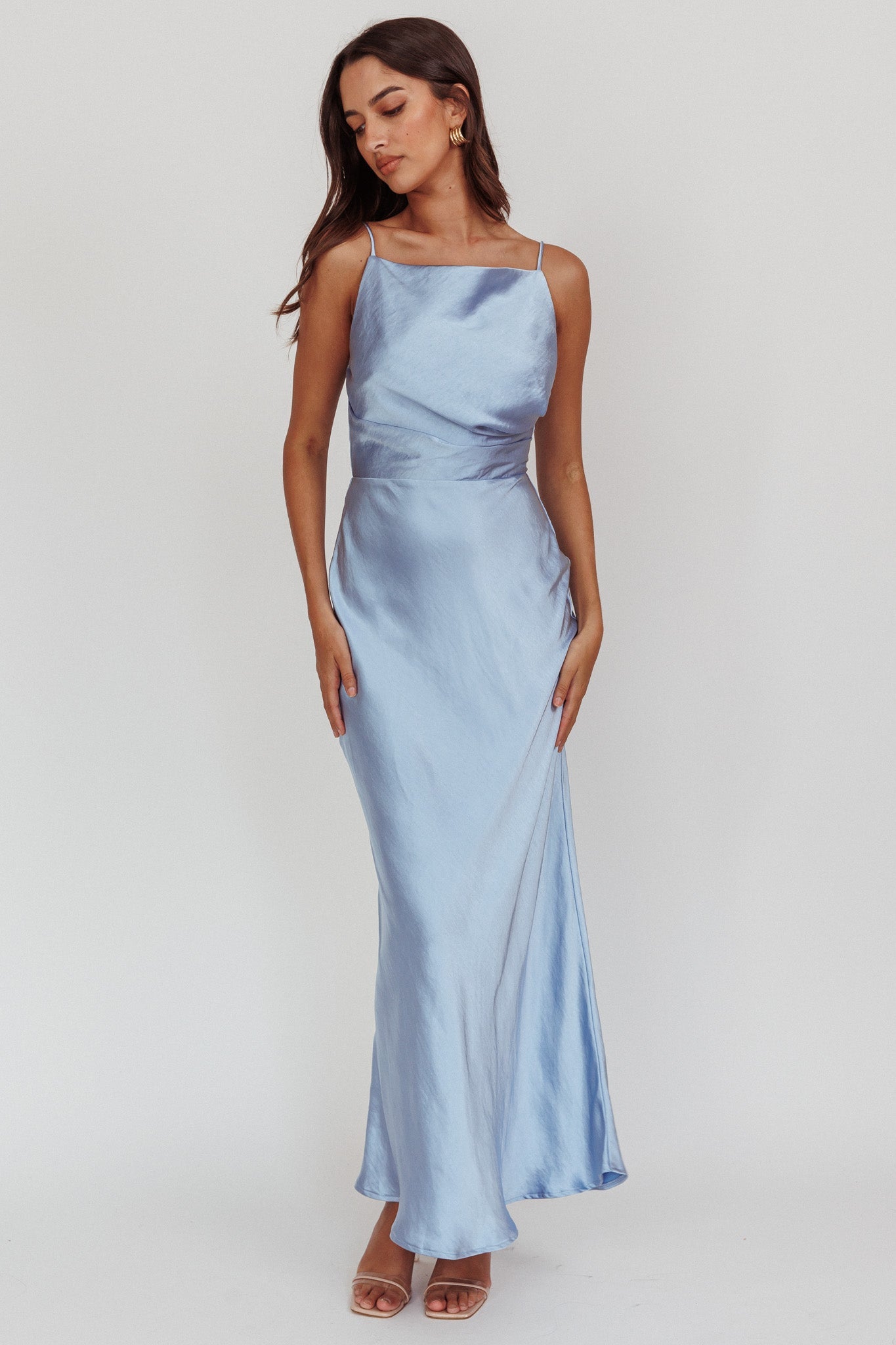 Laila Boat Neck Maxi Dress Stone Blue