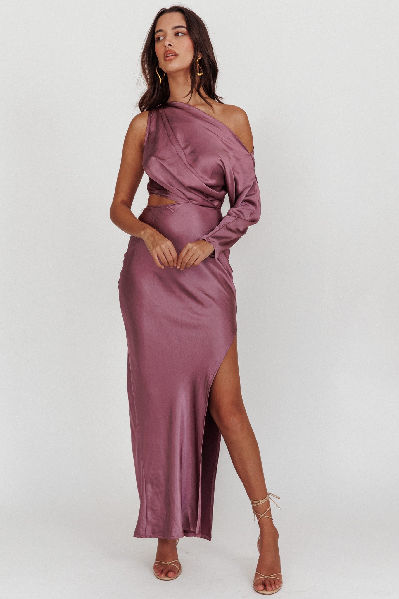 See You Again One Sleeve Maxi Dress Grape