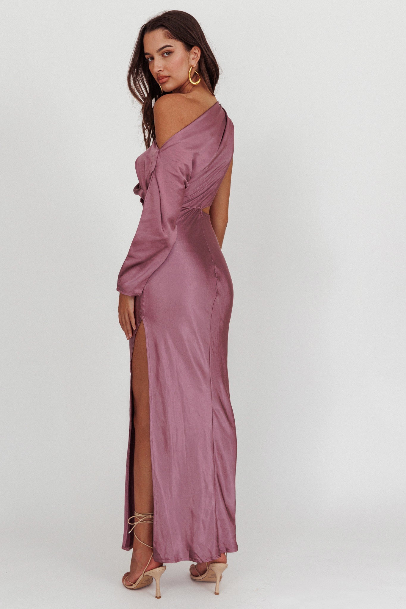 See You Again One Sleeve Maxi Dress Grape