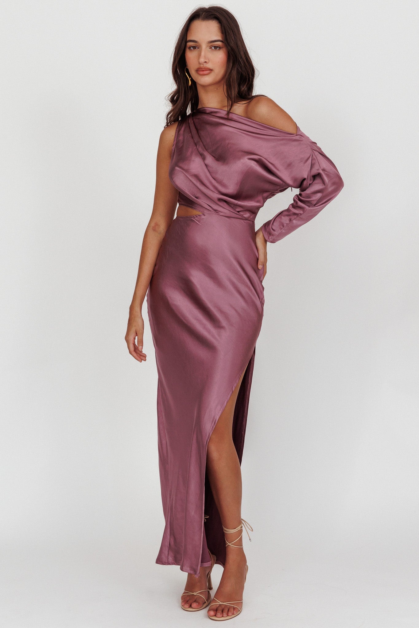 See You Again One Sleeve Maxi Dress Grape