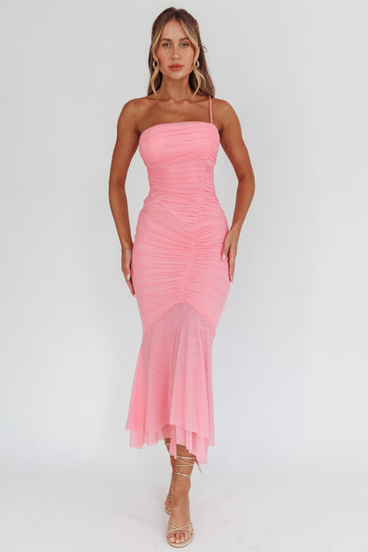 By Chance One Strap Ruched Maxi Dress Pink