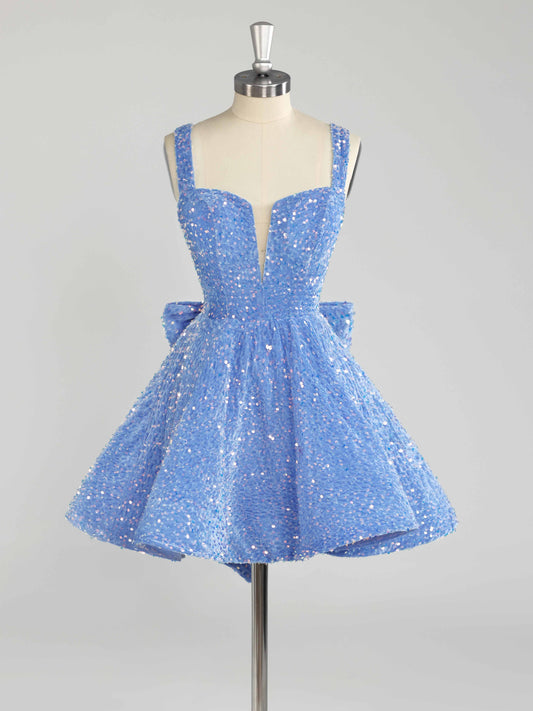 Calen A-Line Sparkly Sequin Short Homeocming Dresses With Bow