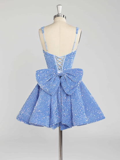 Calen A-Line Sparkly Sequin Short Homeocming Dresses With Bow