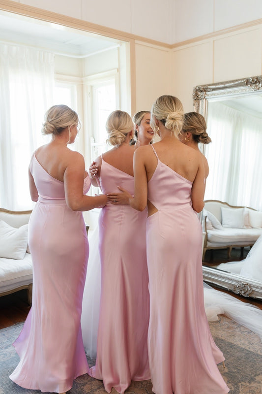 Sheath One Shoulder Pink Cutout Fitted Bridesmaid Dress
