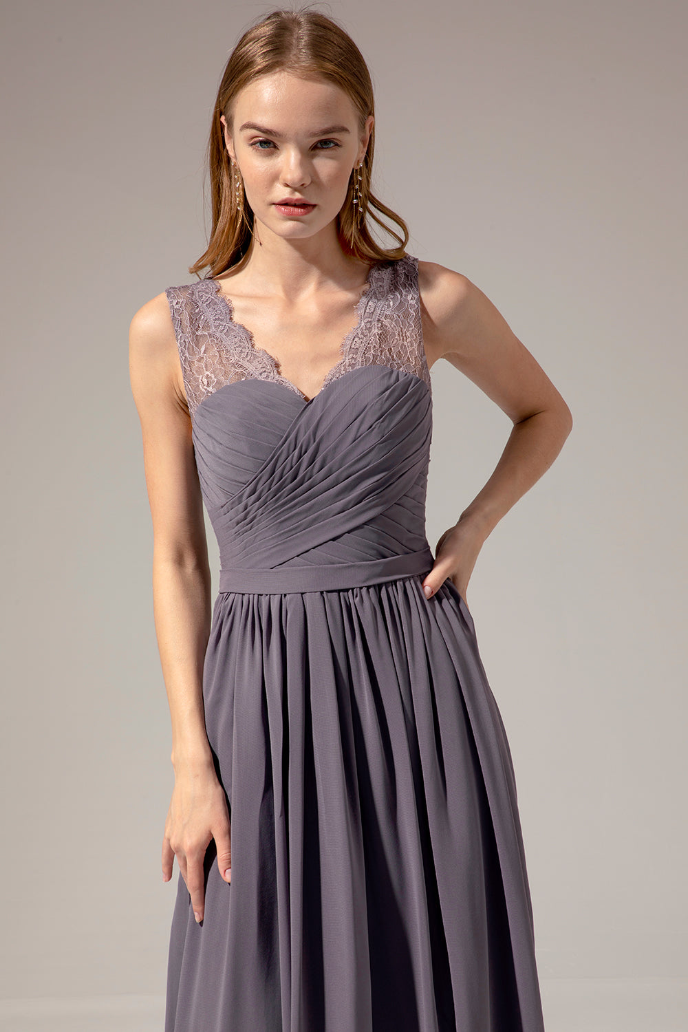 Long V-neck Bridesmaid Dress