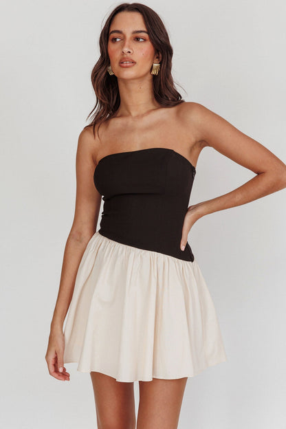 Marzipan Strapless Contrast Mini Dress Black Cream