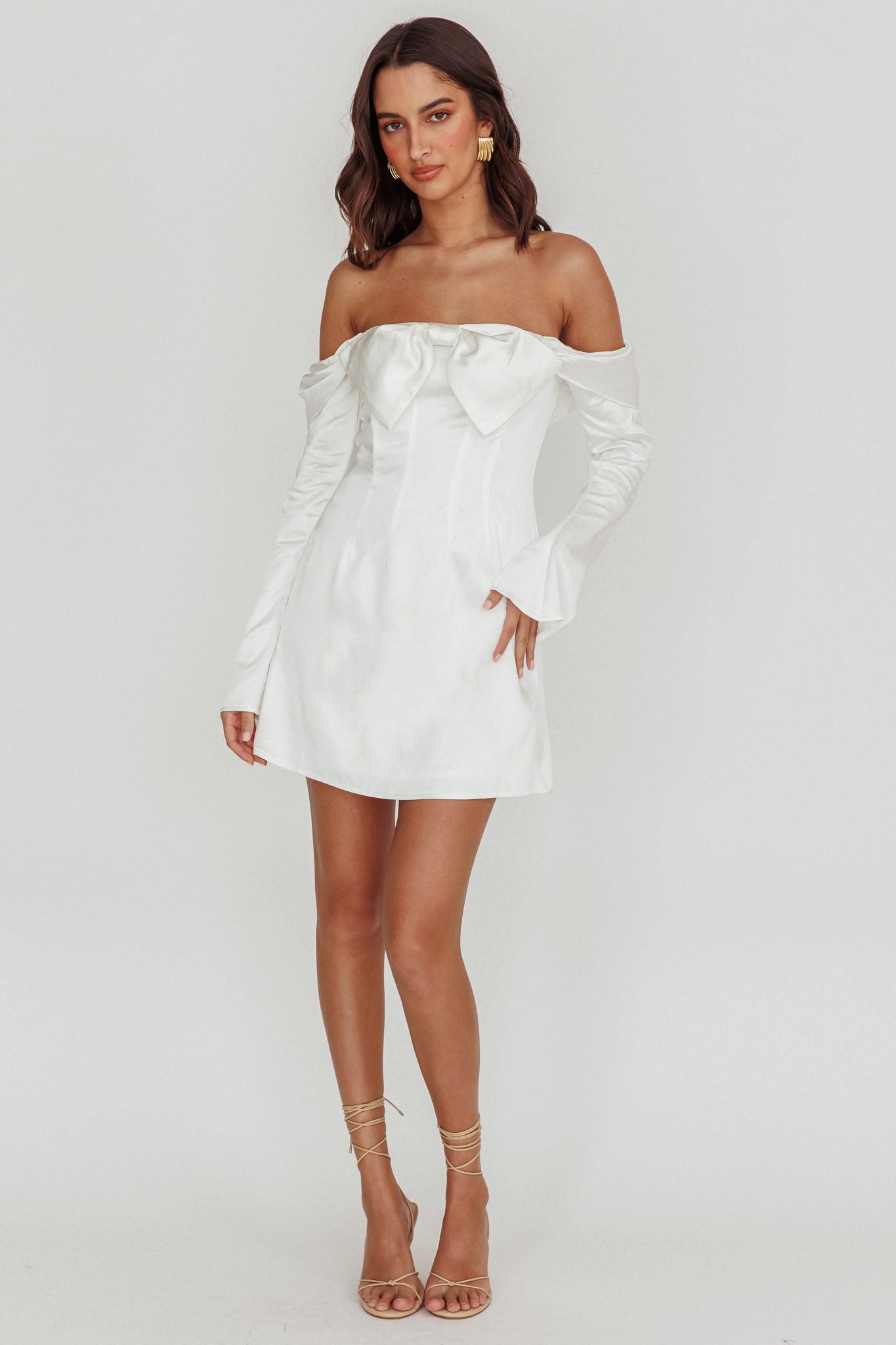 Lilith Off Shoulder Bow Mini Dress White