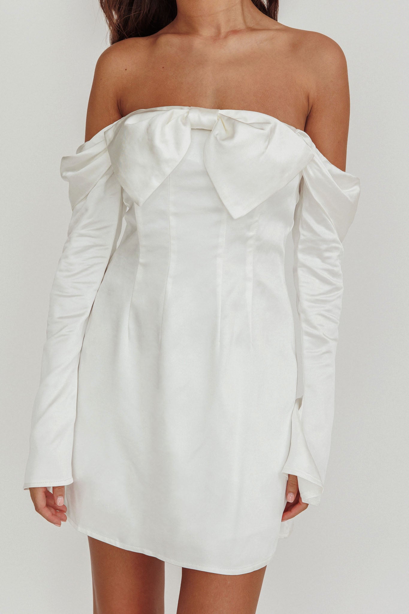 Lilith Off Shoulder Bow Mini Dress White