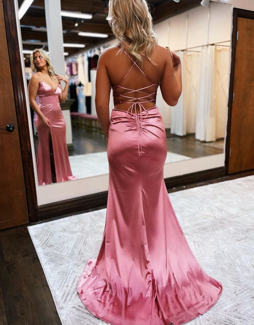 Allie |Mermaid Spaghetti Straps Satin Prom Dress with Slit