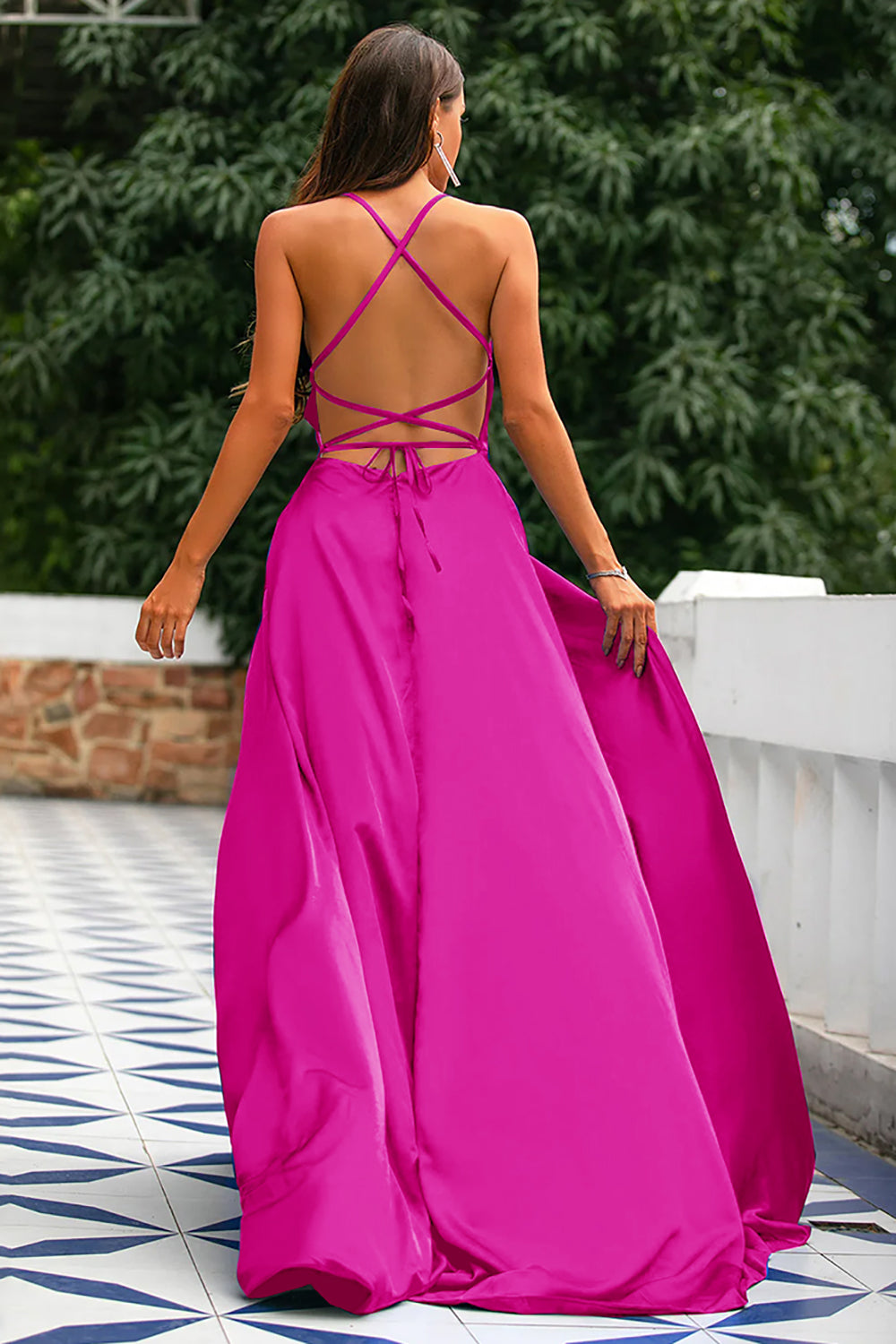 Royal Blue Backless Satin Prom Dress